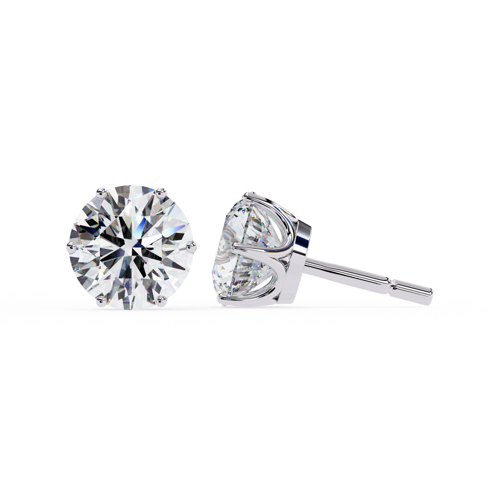 Round Brilliant Diamond Stud Earrings with Six-Prong Basket Setting